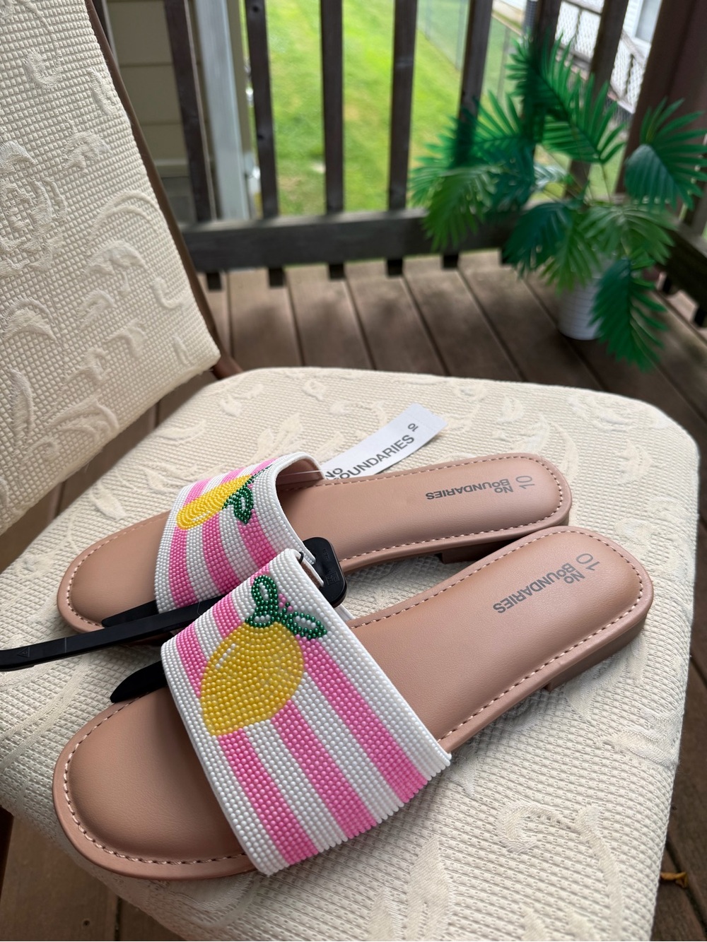 Women’s Beaded Lemon Slide Sandals Pink & White Size US 10 - Picture 10 of 16